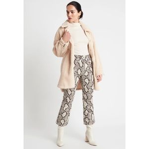 CHOOSY Elizabeth Beige Faux Snakeskin Leather Cropped Kick Flare Pants size 2